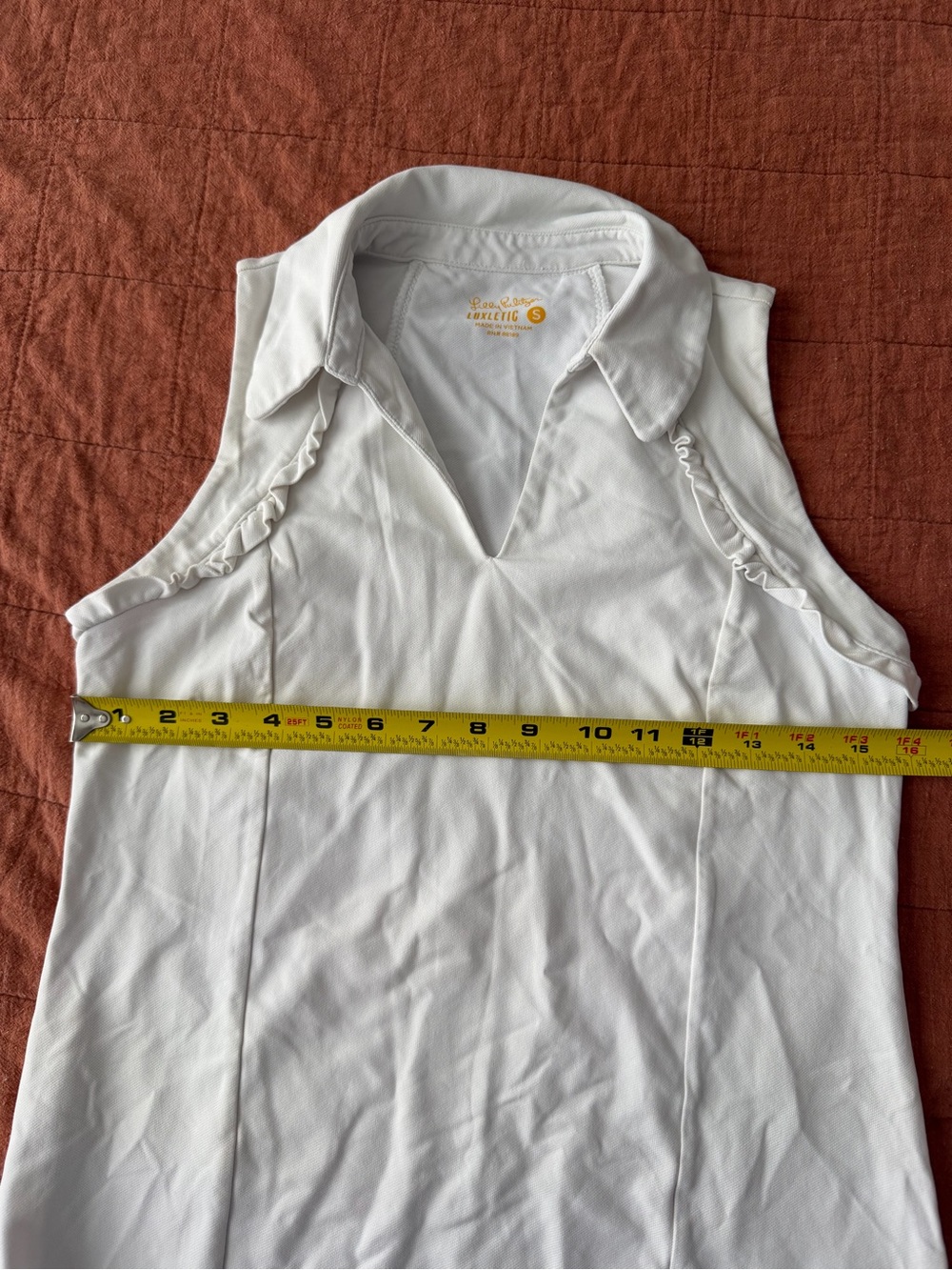 Lilly Pulitzer Luxletic Martina Sleeveless Polo Top S White Ruffle UPF 50 Golf - Picture 10 of 10
